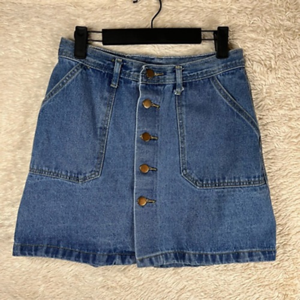 Yimeixuan Jean‎ Skirt Womens 28 Denim A Line Blue Mini Pockets Buttons Vintage